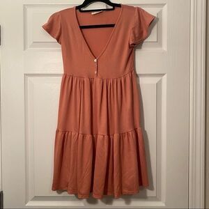 NWOT See you Monday pink, knee length small short sleeve peasant style dress